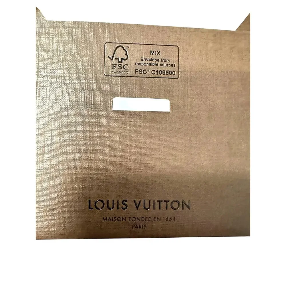 Louis Vuitton Gift Tag Note Card & 42” Brown Leather Tie Packaging Set